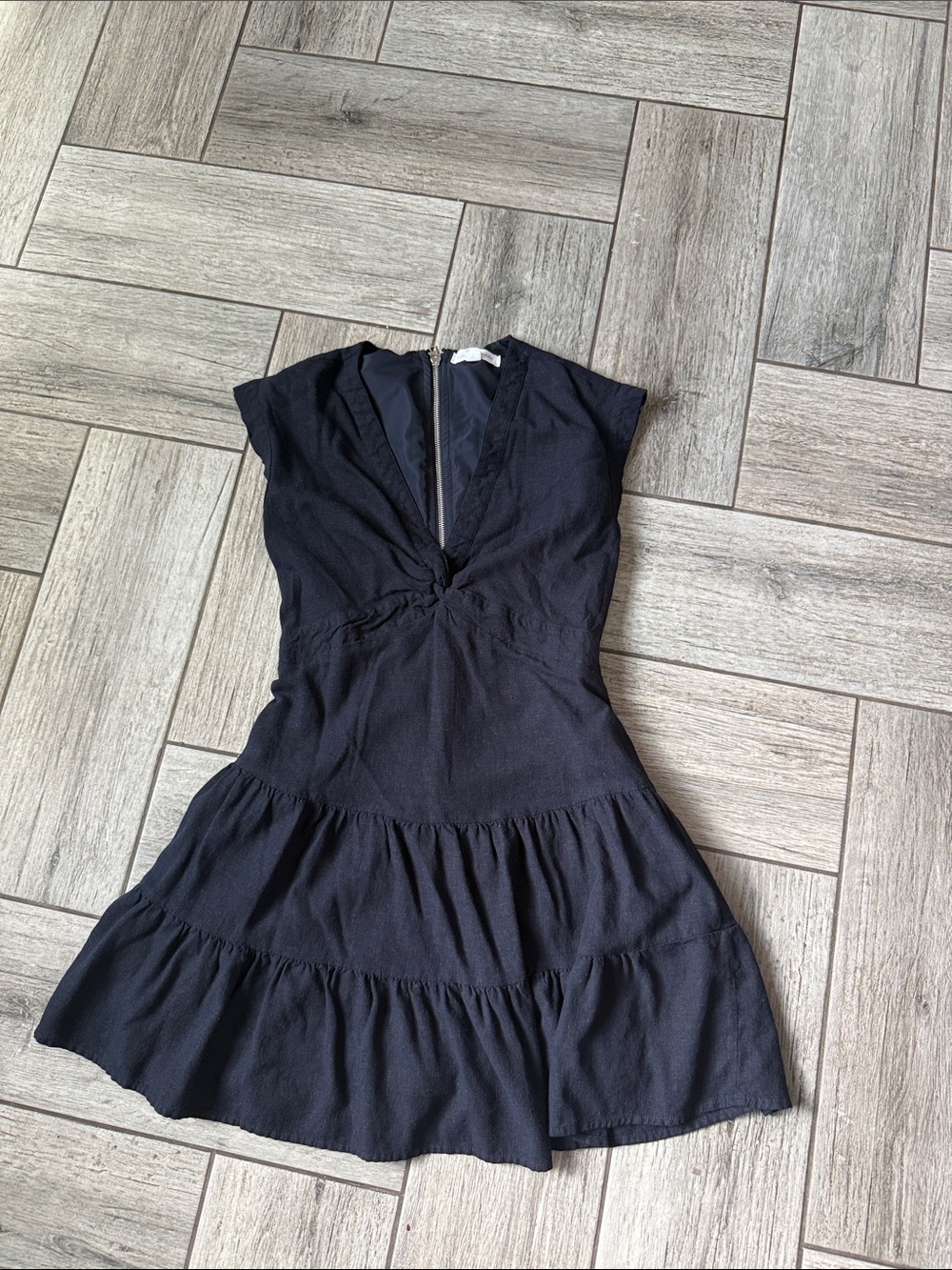 Lucky Brand Black V-Neck Tiered Mini Dress